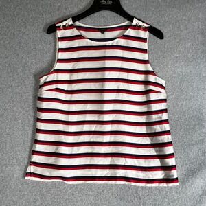 Talbots Striped Sleeveless Blouse Women XL Gold Button Nautical Beahy Summer Zip